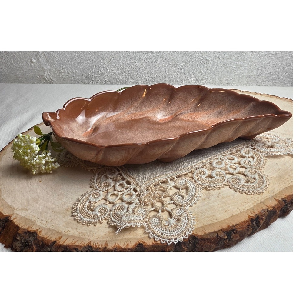 Frankoma Pottery 225 Leaf Dish Desert Gold Glaze Vintage MCM Sapulpa Red Clay